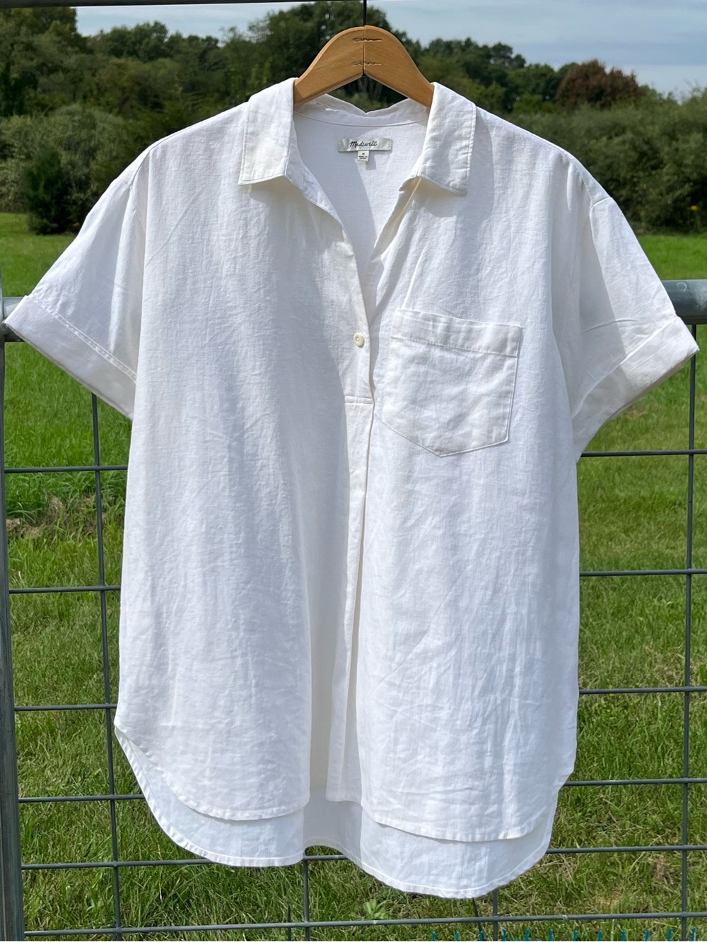2022 Madewell Linen Blend White Single Button Blouse Size M Minimal Chic Neutral